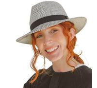 House of Ord Cape Town Lionel Chapeau Soleil Trilby Fedora Femme Homme Unisexe Anti UV UPF50+ en M/58cm - L/61cm Taille Régable - Taille: M-L/58cm - Blanc/Noir