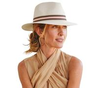 House of Ord Cape Town Stripe Fedora Femme & Homme Chapeau de Soleil Anti UV - Taille: M-L/58cm - Ivory/Taupe/Red