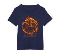 House of The Dragon Burning Targaryen Sigil T-Shirt, Femme Grandes Tailles, Bleu Marine, 1X