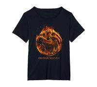 House of The Dragon Burning Targaryen Sigil T-Shirt, Femme Grandes Tailles, Noir, 4X