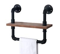 HouseAid Étagère industrielle en tuyau avec barre porte-serviette, 39,1 cm, étagère flottante de style rustique vintage pour salle de bain, fixation murale, noir mat