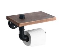 HouseAid Porte-Papier Toilette en Forme de Tuyau Industriel avec étagère, Porte-Rouleau de Papier Toilette Rustique de Style Vintage en Fer TP pour Salle de Bain, Montage Mural, Noir Mat
