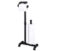 HouseAid Support de Papier Toilette Industriel sur Pied pour Salle de Bain, Support Rustique en Fer avec réserve, Style Vintage, Noir Mat
