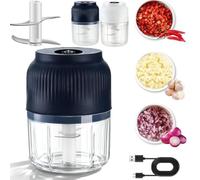 Household Electric Garlic Crusher,350ml Garlic Mincer Electric with Lid,Usb Rechargeable 6 Blades Food Chopper,One Touch Mini Food Processor,Onion Chili Ginger Meat Nuts & Baby Puree，4 Blades blue