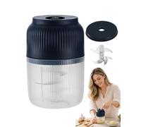Household Electric Garlic Crusher - 350ml Mini Electric Garlic Chopper with Lid - Portable USB Rechargeable 6-Blades Food Shredder for Onion, Ginger, Chili & Nuts (Blue)