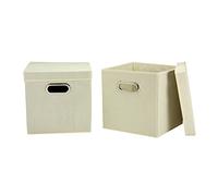 Household Essentials 39-1 Lot de 2 cubes de rangement décoratifs avec couvercles amovibles, couleur naturelle