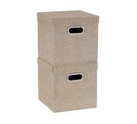 Household Essentials 802-1 Lot de 2 boîtes de rangement cubiques avec couvercles et poignées Marron lin