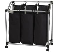 Household Essentials 9117 Triple Laundry Sorter on Wheels - Black and Grey