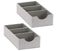 Household Essentials, Lot de 2 plateaux à 3 compartiments gris - Accessoire de rangement robuste avec revêtement en tissu