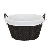 Household Essentials ML-6667B Round Wicker Laundry Basket Hamper with Liner-Dark Brown, Water Hyacinth, Stained, L