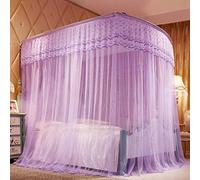 Household textile mosquito net, fishing rod telescopic rail mosquito net, double thickness three stainless steel tubes, 1.5m pattern net, 1.8m square top mosquito net,-purple_Bold 32mm 2.0 * 2.2