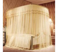 Household textile mosquito net, fishing rod telescopic rail mosquito net, double thickness three stainless steel tubes, 1.5m pattern net, 1.8m square top mosquito net,-Beige_Bold 25mm 2.0 * 2.2