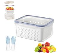 Household transparent plastic food storage box-Including drain basket, 3 Different Sizes-Transparent Food Storage Box, Portable Breathable Multifunctional Basin for Pantry, Freezer, Kitchen (Blue,S)