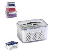 Household Transparent Plastic Food Storage Box-Including Drain Basket, Food Storage Box, Portable Breathable Multifunctional Basin, Suitable for Holding Various Fruits and Vegetable (1700ML)
