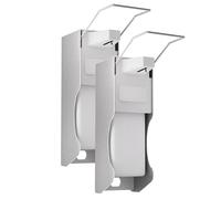 HOUSEHOLD WORLD Distributeur de savon blanc en aluminium avec fixation murale et pression coude, pour désinfectant et savon pour les mains, 1000 ml x 2