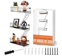 HouseofZizu New York Fire Escape Étagère murale décorative en métal à 3 niveaux avec tournevis et vis, étagère flottante rustique unique pour décoration d'intérieur et chambre à coucher, noir