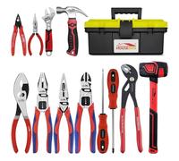 HOUSERAN Coffret d’Outils Professionnel 12 Pièces, Jeu de Pinces CRV Résistantes, Maillet en Caoutchouc, Clé à Molette, Marteau de Charpentier & Boîte à Outils pour Électricité, Maison