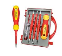 HOUSERAN Tournevis Isolés avec Étui, 3 Pièces | Double Embout Interchangeable, Testeur de Tension Inclus, Poignée Antidérapante, Réparation PC et Auto