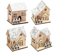 Houses de Village de Noël 4pcs / Ensemble avec LED Light Boxwood Village Noël avec commutateur inférieur Declic et Lisse pour décoration Table, décorations