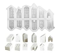 Houses Silicone MoldSet - 12 Candy Sugar Cupcake Topper Mold, Baking Craft Molds, Epoxy Clay Molds, Candle Holder Decoration | Multi Purpose Silicone Moldfor DIY Crafts Baking Dessert Art Projects