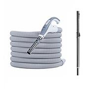 HouseVac Tuyau d'aspiration premium pour aspirateur central Longueur 9-12 m et tube télescopique Les deux extrémités du tuyau tournent à 360 ° avec interrupteur marche/arrêt Fixation à clip (10,5m)