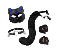 HouseVibe Ensemble oreilles et queue de chat avec gants et ras-du-cou pour cosplay, Noël, fête d'anniversaire - Noir et bleu