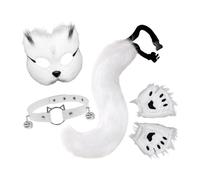 HouseVibe Ensemble oreilles et queue de chat avec gants et ras-du-cou pour cosplay, Noël, fête d'anniversaire, blanc et noir