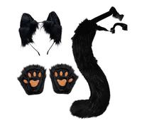 HouseVibe Ensemble oreilles et queue de chat avec gants pour déguisement, cosplay, spectacles de scène et carnaval - Noir