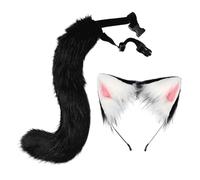 HouseVibe Ensemble oreilles et queue de chat pour performance scène, bandeau réglable et queue, accessoire de costume pour cosplay, Halloween, fêtes - Noir