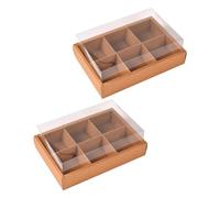 HouseVibe Lot de 2 boîtes de boulangerie avec séparateur, 6 compartiments carrés, boîtes à dessert marron clair pour mini pâtisseries et articles de charcuterie - 6 compartiments marron clair