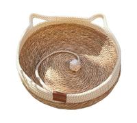 HouseVibe Panier tissé à la main pour chat résistant aux rayures avec balle de taquinerie - Lit portable d'intérieur pour chats, chiens, chatons, lapins - Matériau naturel en queue de chat - S