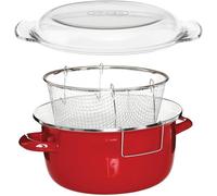 Housewares Friteuse Avec Couvercle En Pyrex / Panier En Fil De Fer / Rouge 5 Litres 16X33X27cm