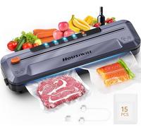 Housiwill Machine Sous Vide Alimentaire, 5 en 1 Machine Sous Vide pour La PréServation des Aliments Secs/Humides, Appareils de Mise Sous Vide avec Couteau de Coupe, 15 Sacs Sous Vide Et Tuyau de Long