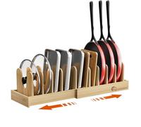 Housolution Bambou Rangement Poele et Casserole, 40cm-75cm Extensible Range Couvercle avec 10 Compartiments Réglables, Porte Casseroles Rangement Couvercle pour Tiroir Cuisine