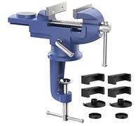 Housolution Étau de Table Mâchoires de 70 mm, Petite Pince Tête Pivotant 360°Multi Angle avec Enclume, Etau à Ventouse avec Base Outil Embarqué Bricolage Portable pour Coupe, Perçage, Travail - Bleu