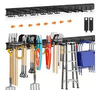 Housolution Lot de 18 organiseurs d'outils de jardin robustes de 162,6 cm - Charge maximale de 258,5 kg, système de rangement d'outils de garage, 4 rails avec 12 crochets réglables, support mural pour