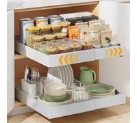 Housolution Lot de 2 Tiroir Telescopique Coulissant Cuisine, Largeur Extensible de 30cm à 50cm, 42 cm de Profondeur, Rangement Panier Etagere Coulissante pour Placard de Cuisine