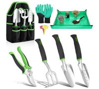Housolution Outils de Jardinage, 8 Pièces, Outils à Main de Jardinage, Fournitures de Jardinage en Alliage D'aluminium Robuste avec Poignée en Caoutchouc, Sac Fourre-Tout de Rangement, Vert