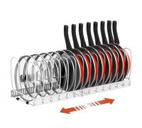 Housolution Rangement Poele et Casserole, Range Couvercle avec 14 Compartiments Réglables, Porte Casseroles Rangement Couvercle Casserole pour Cuisine, Blanc