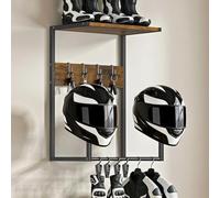 Housolution Soporte de Pared para Casco de Moto | 4 Espacios para Guantes y 4 Ganchos para Trajes & Accesorios - Stand para Motos, Gorras, Baseballs y Cascos de Rugby