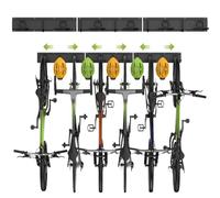 Housolution Support Mural de Rangement de Vélos 48" pour 6 Vélos + 5 Casques, Crochet Mural de Fixation Robustes pour Garage, Cintres de Vélo en Acier Massif Range-vélos Jusqu'à 500lbs - Noir