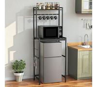 Housolution Support pour Mini-Réfrigérateur 2 Niveaux avec Rangement | Étagères à Hauteur Réglable, 8 Crochets, Assemblage Facile, Support Micro-ondes Robuste pour Dortoir/Appartement, Noir