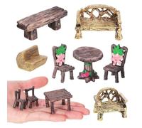 Housoutil 10 Pièces Ensemble de Paysage Miniature Table et Chaises Légères en Résine Décor Rustique Facile à Utiliser pour Micro-paysages et Jardins Miniatures