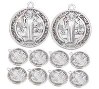 Housoutil 10 Pièces Pendentif Italien Médaille Saint Benoît Collier Saint Benoît Collier Médaillon Pour Femme Collier à Bascule Breloque Médaille Alliage De Zinc Silver
