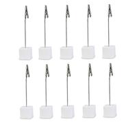 Housoutil 10 pièces Porte Photos Mémo Résine Blanche Support de Bureau avec Base Cube Clip pour Notes et Documents Hauteur pour Maison et Bureau