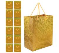 Housoutil 12 Paquet en Papier Brillants avec Anse, Pliables et Économes en Espace, pour Présents de Mariage et Fêtes, Lot de 12 Paquet Dorés en Papier