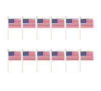 Housoutil 12 Pièces Drapeaux Américains à Main avec Bâton, Drapeau Américain en Bâton de Bois, 10x15cm, Polyester, Manche Bois 25cm, Événements et Jour de L'indépendance, Résistant