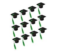 Housoutil 12 Pièces Lot de 12 Mini Toques de Diplômé Vertes Pompon, Housses Décoratives pour Bouteilles de Vin, Accessoires Festifs pour Fête de Remise de Diplômes, Bouchons Amusants pour