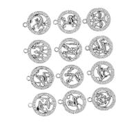 Housoutil 12 pièces Pendentifs Zodiaque Alliage Argenté Accessoires DIY pour Bijoux Délicats et Mode Femme Breloques Charmantes pour Création Personnalisée