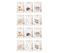 Housoutil 12pcs Paquet Présents en Papier Thème Animaux Forêt avec 2 Feuilles D'autocollants, Léger et Pratique pour Emballer Bonbons et Petits Présents de Fête
